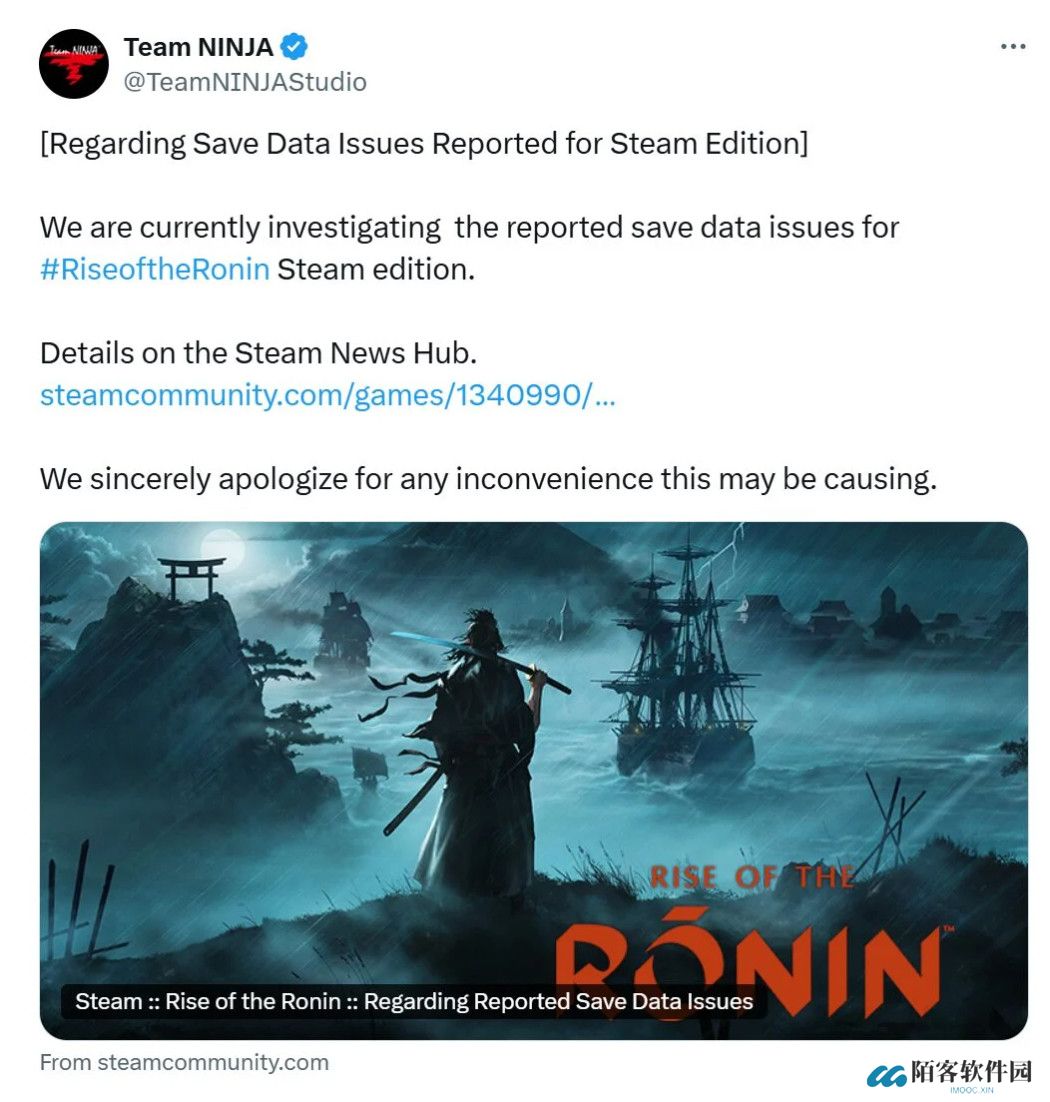 图片[1]-《浪人崛起》Steam版存档丢失问题调查中，忍者组提供临时解决方案-咸鱼单机官网